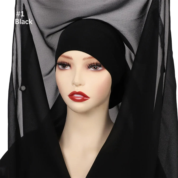 Newest Instant Chiffon Hijab with Magnetic Buckle Solid Color Woman Muslim Hijab Scarf Islamic Turban Fashion Headband Shawls - Lena & Miles Exquisite Boutique LLC.