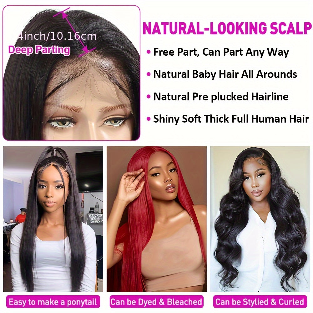 13x4 Straight HD Transparent Lace Front Wigs Human Hair 150% Density Glueless Brazilian Virgin Human Hair Lace Frontal Wigs For Women Pre Plucked With Baby Hair Natural Hairline 28 30 32 34 Inches Straight Lace Frontal Wigs N - Lena & Miles Exquisite Boutique LLC.