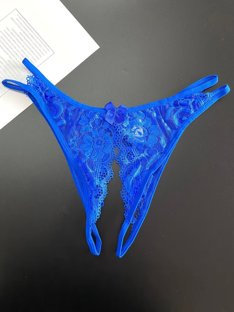 1/6 pcs Exquisite Floral Lace Mesh Thongs - Hollow Out Open Crotch Design, Breathable, Comfortable, Sexy Women&