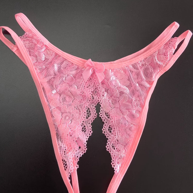 1/6 pcs Exquisite Floral Lace Mesh Thongs - Hollow Out Open Crotch Design, Breathable, Comfortable, Sexy Women&