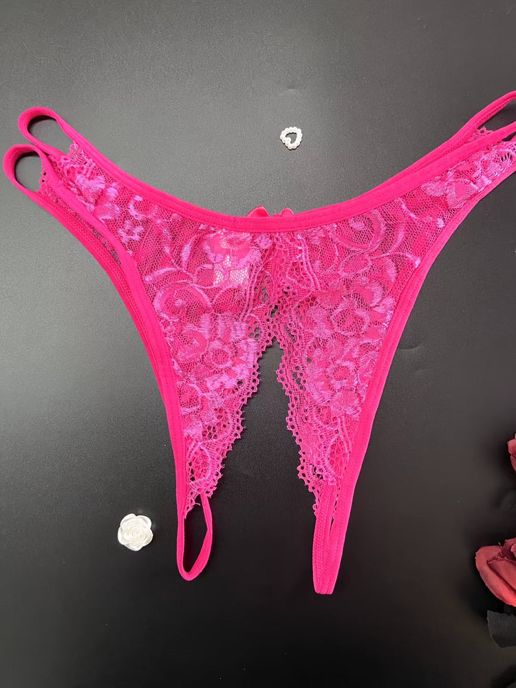 1/6 pcs Exquisite Floral Lace Mesh Thongs - Hollow Out Open Crotch Design, Breathable, Comfortable, Sexy Women&