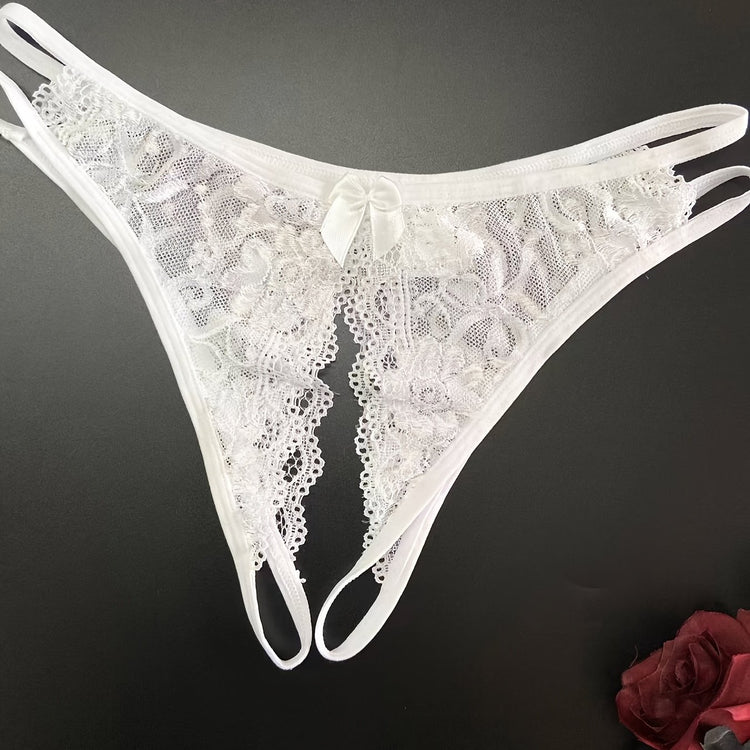 1/6 pcs Exquisite Floral Lace Mesh Thongs - Hollow Out Open Crotch Design, Breathable, Comfortable, Sexy Women&