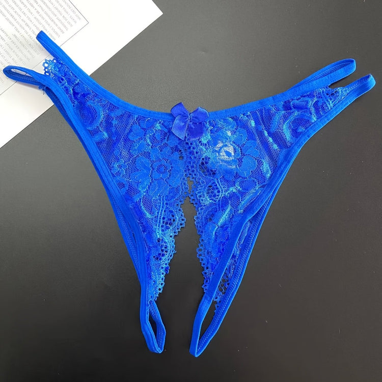 1/6 pcs Exquisite Floral Lace Mesh Thongs - Hollow Out Open Crotch Design, Breathable, Comfortable, Sexy Women&