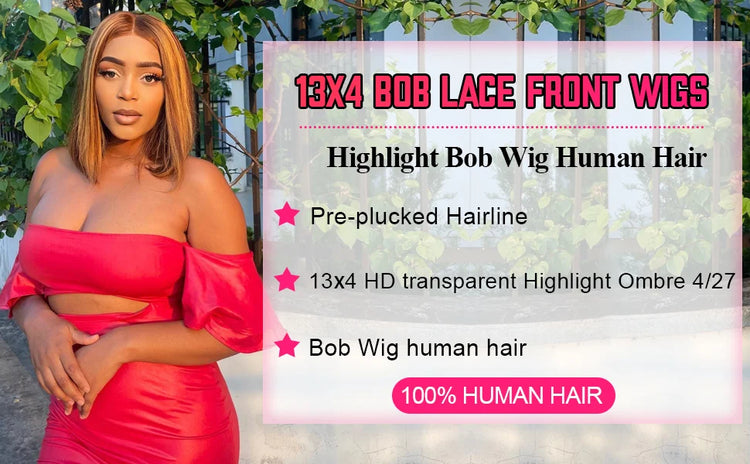220% 16Inch Highlight Ombre Bob Wigs 13X6 Straight Hd Lace Frontal Glueless Front Short Bob Wig Colored Human Hair Ready to Wear - Lena & Miles Exquisite Boutique LLC.