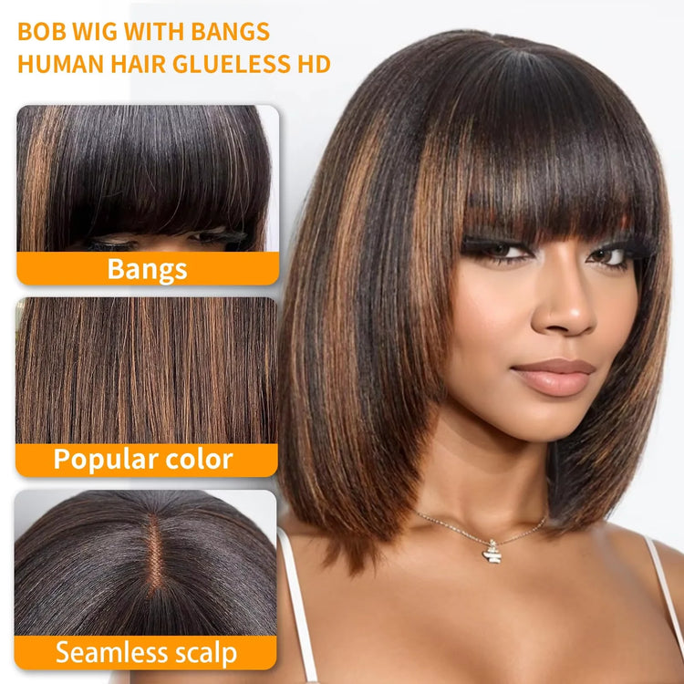 220% 16Inch Highlight Ombre Bob Wigs 13X6 Straight Hd Lace Frontal Glueless Front Short Bob Wig Colored Human Hair Ready to Wear - Lena & Miles Exquisite Boutique LLC.
