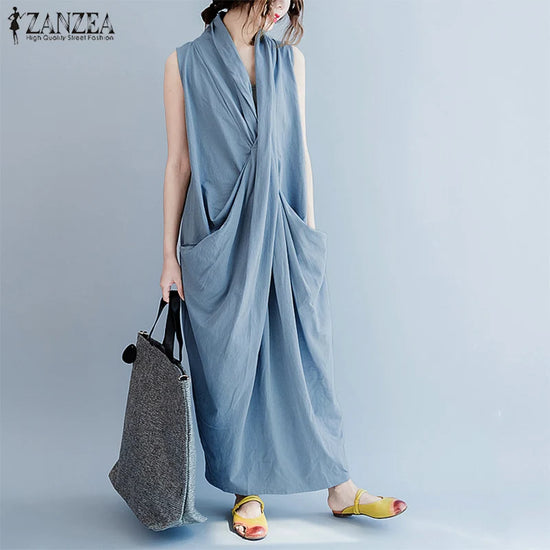 ZANZEA Oversize Asymmetrical Maxi Dress Summer 2025 Women&