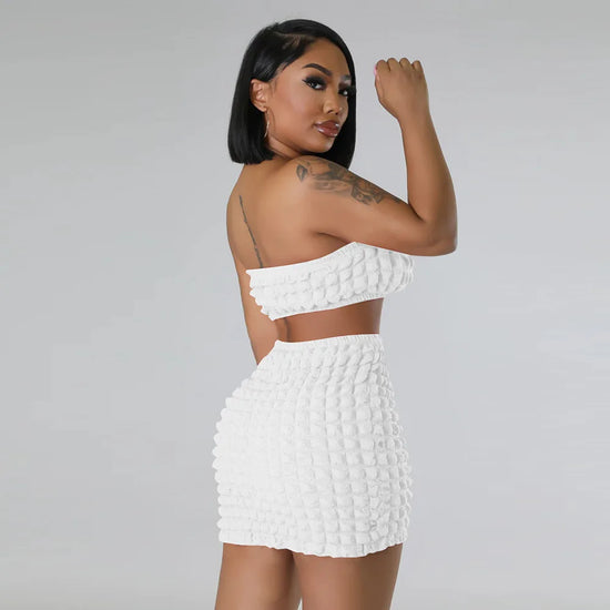 Sexy Sweet Bubble Two Pieces Set Breast Wrap Crop Top and Mini Skirt Sexy
