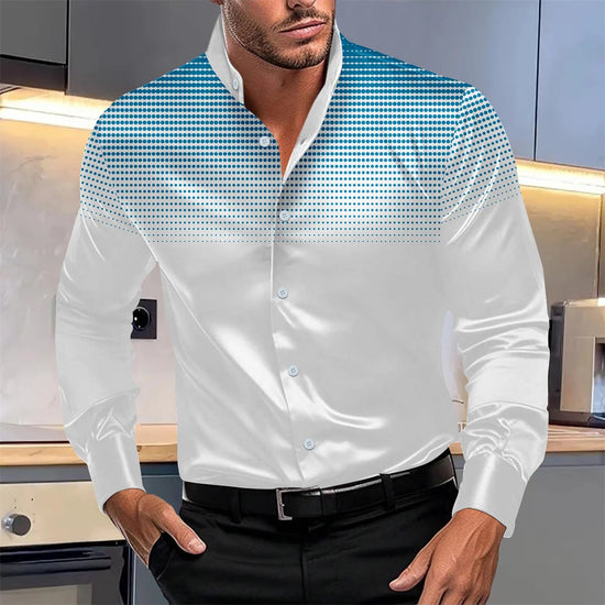 Business Office Casual Gradual Change polka dot print loose long-sleeved stand collar shirt