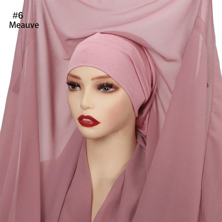 Newest Instant Chiffon Hijab with Magnetic Buckle Solid Color Woman Muslim Hijab Scarf Islamic Turban Fashion Headband Shawls - Lena & Miles Exquisite Boutique LLC.
