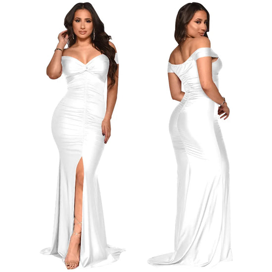 Elegant Maxi Evening Dress Party Banquet V Neck Sexy Spring Summer Satin Split