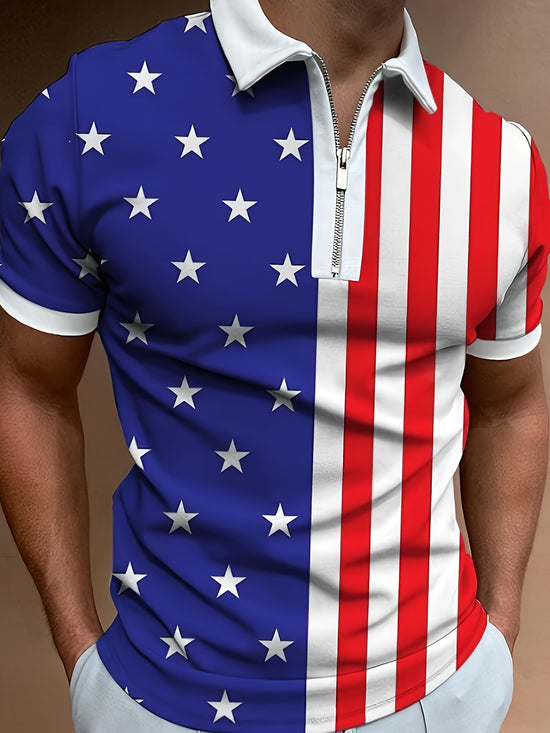 Breathable Regular Fit Stars And Striped Golf Shirt, Men&
