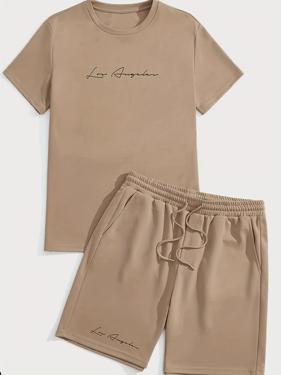 2Pcs Trendy Outfits For Men, Casual Crew Neck Short Sleeve T-shirt And Shorts Set For Summer, Men&