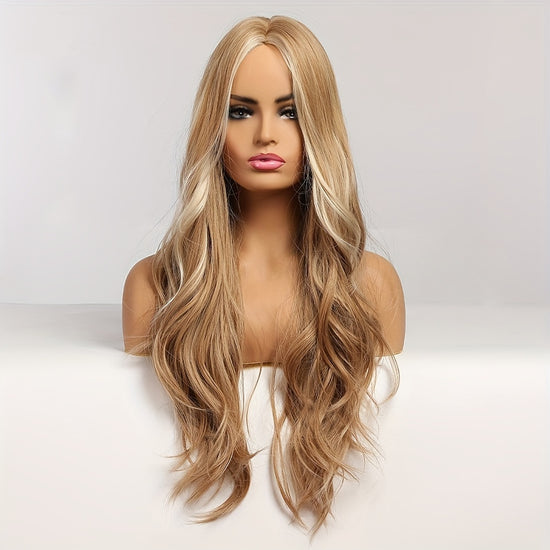 Highlight Blonde Long Body Wave Hair Wigs For Women 26 Inch Long Curly Wavy Hair Wigs Natural Looking Synthetic Fiber Hair Wigs - Lena & Miles Exquisite Boutique LLC.