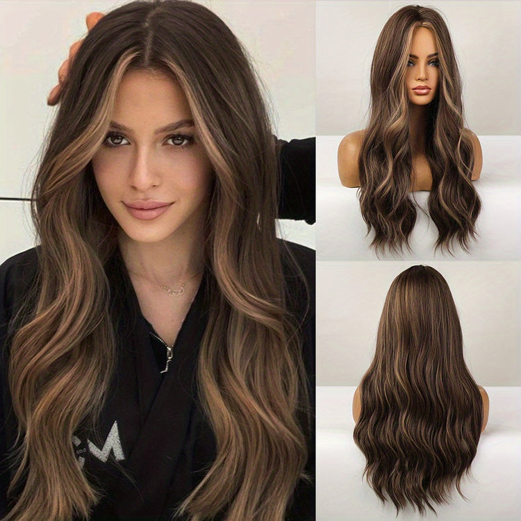 Highlight Blonde Long Body Wave Hair Wigs For Women 26 Inch Long Curly Wavy Hair Wigs Natural Looking Synthetic Fiber Hair Wigs - Lena & Miles Exquisite Boutique LLC.