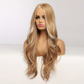 Highlight Blonde Long Body Wave Hair Wigs For Women 26 Inch Long Curly Wavy Hair Wigs Natural Looking Synthetic Fiber Hair Wigs - Lena & Miles Exquisite Boutique LLC.