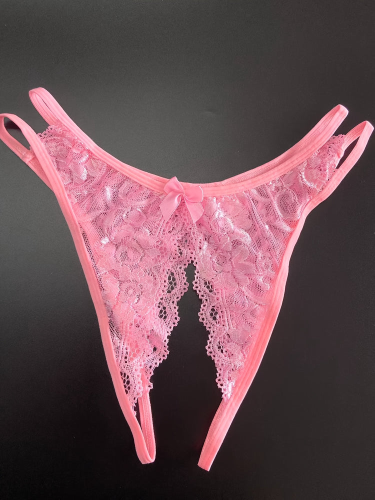 1/6 pcs Exquisite Floral Lace Mesh Thongs - Hollow Out Open Crotch Design, Breathable, Comfortable, Sexy Women&