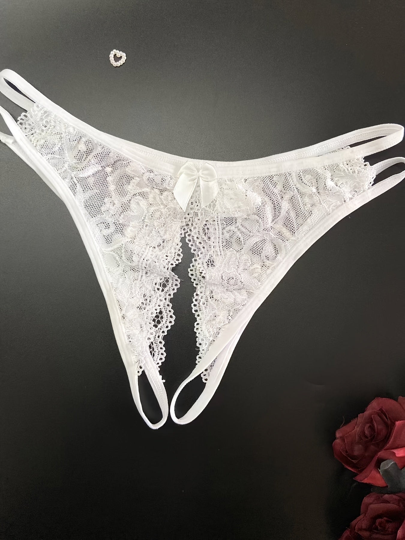 1/6 pcs Exquisite Floral Lace Mesh Thongs - Hollow Out Open Crotch Design, Breathable, Comfortable, Sexy Women&