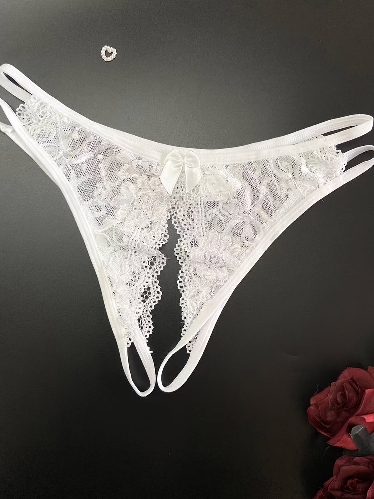 1/6 pcs Exquisite Floral Lace Mesh Thongs - Hollow Out Open Crotch Design, Breathable, Comfortable, Sexy Women&