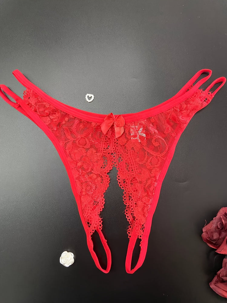 1/6 pcs Exquisite Floral Lace Mesh Thongs - Hollow Out Open Crotch Design, Breathable, Comfortable, Sexy Women&