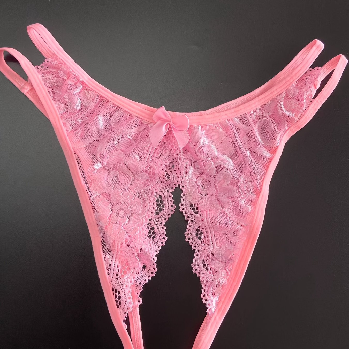 1/6 pcs Exquisite Floral Lace Mesh Thongs - Hollow Out Open Crotch Design, Breathable, Comfortable, Sexy Women&
