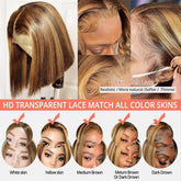 220% 16Inch Highlight Ombre Bob Wigs 13X6 Straight Hd Lace Frontal Glueless Front Short Bob Wig Colored Human Hair Ready to Wear - Lena & Miles Exquisite Boutique LLC.